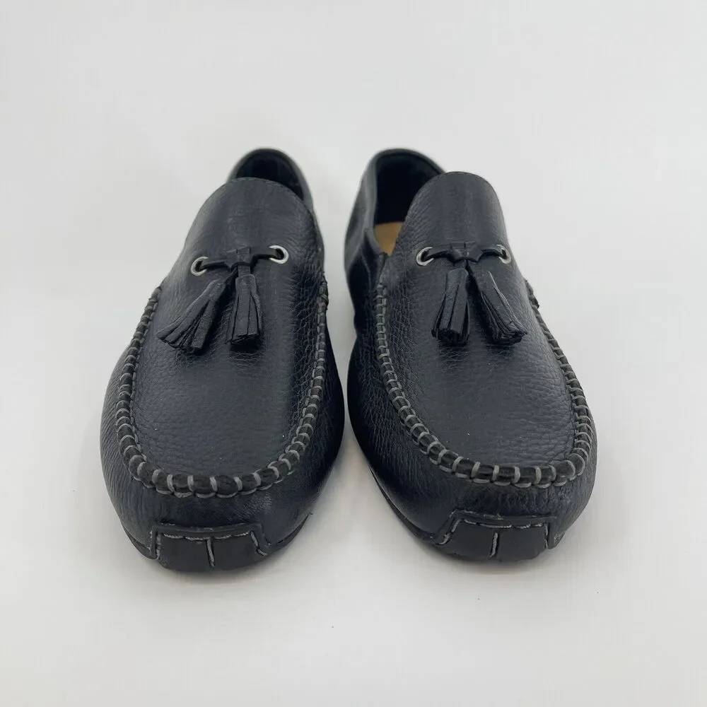 HS Trask Men's 11.5 Black Pebbled Leather Tasseled Driving Loafers Slip On Shoes